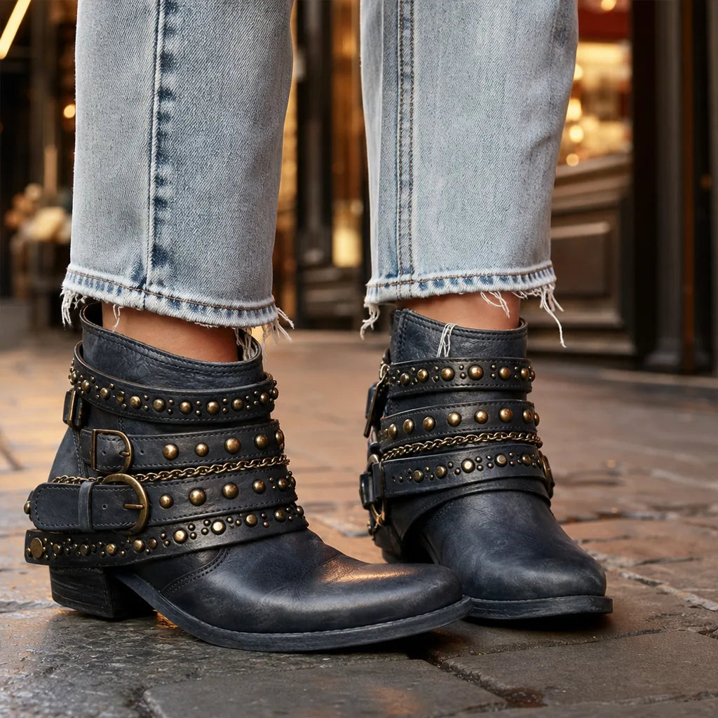 Western ankle boots women blue