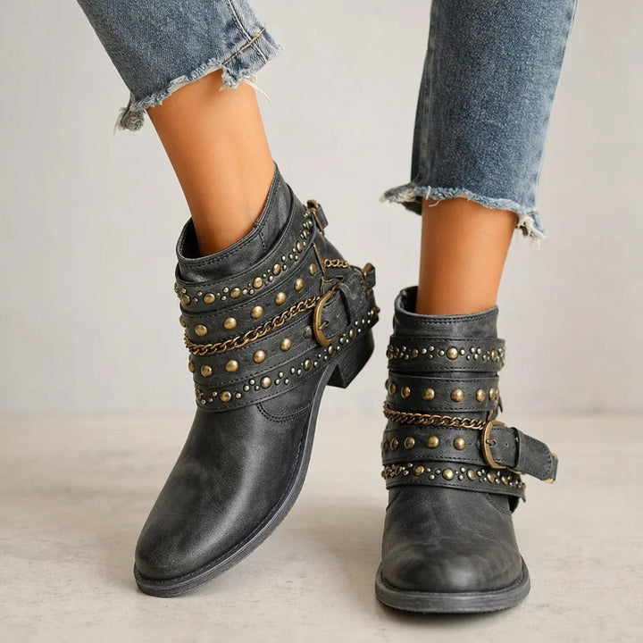 Western ankle boots women blue detail