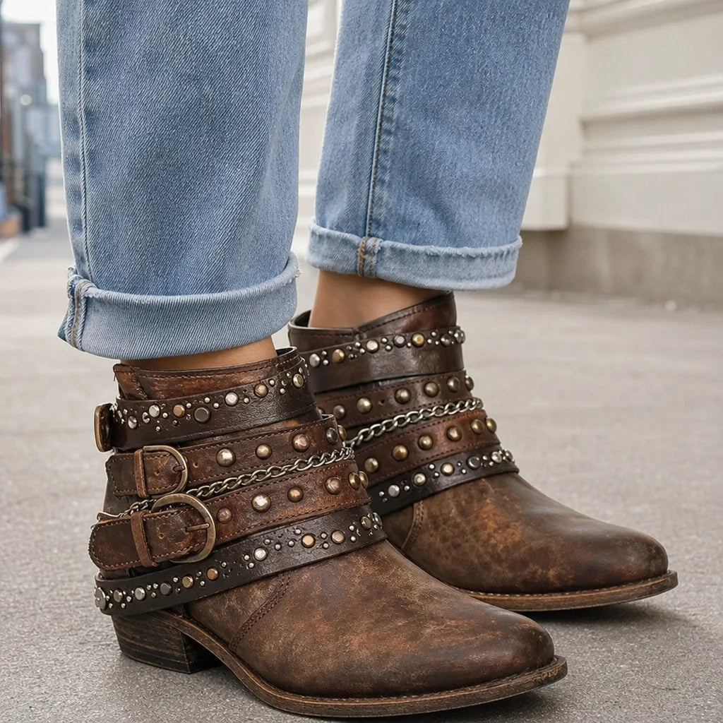 Western ankle boots women brown