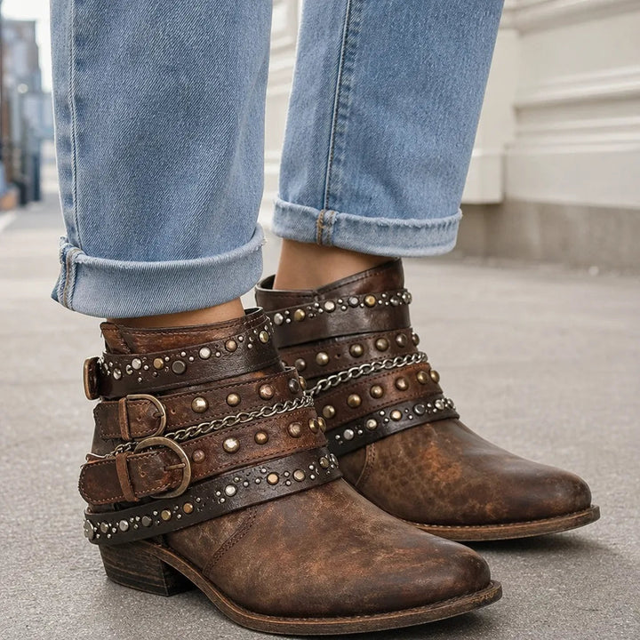 Western ankle boots women brown
