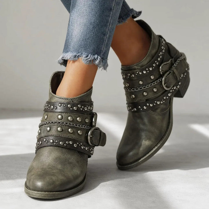 Western ankle boots women green