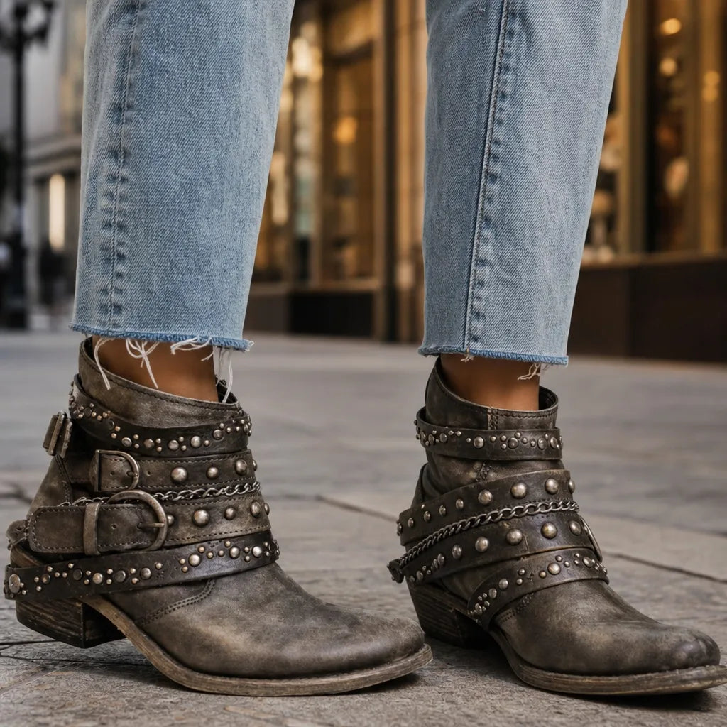 Western ankle boots women green detail