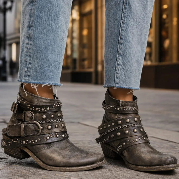 Western ankle boots women green detail