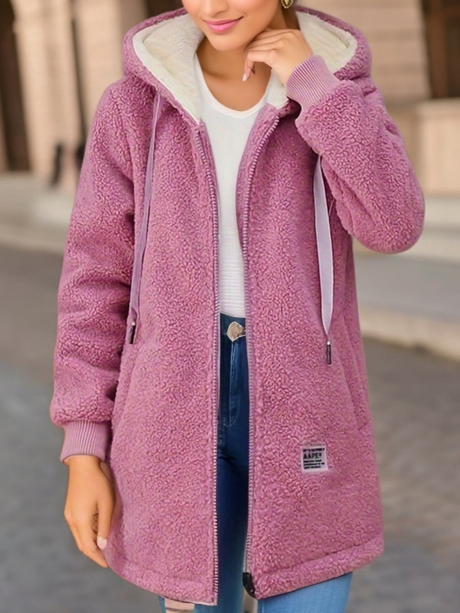 Hooded fleece winter jacket women detail