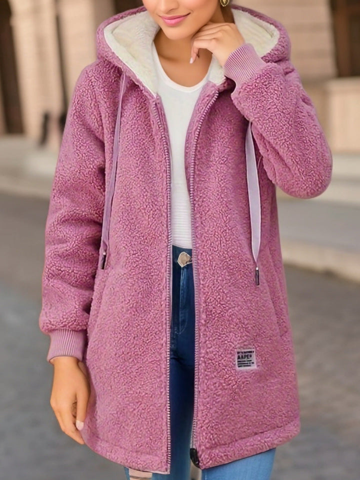 Hooded fleece winter jacket women detail