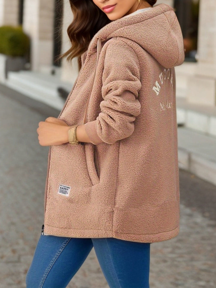 Hooded fleece winter jacket women detail