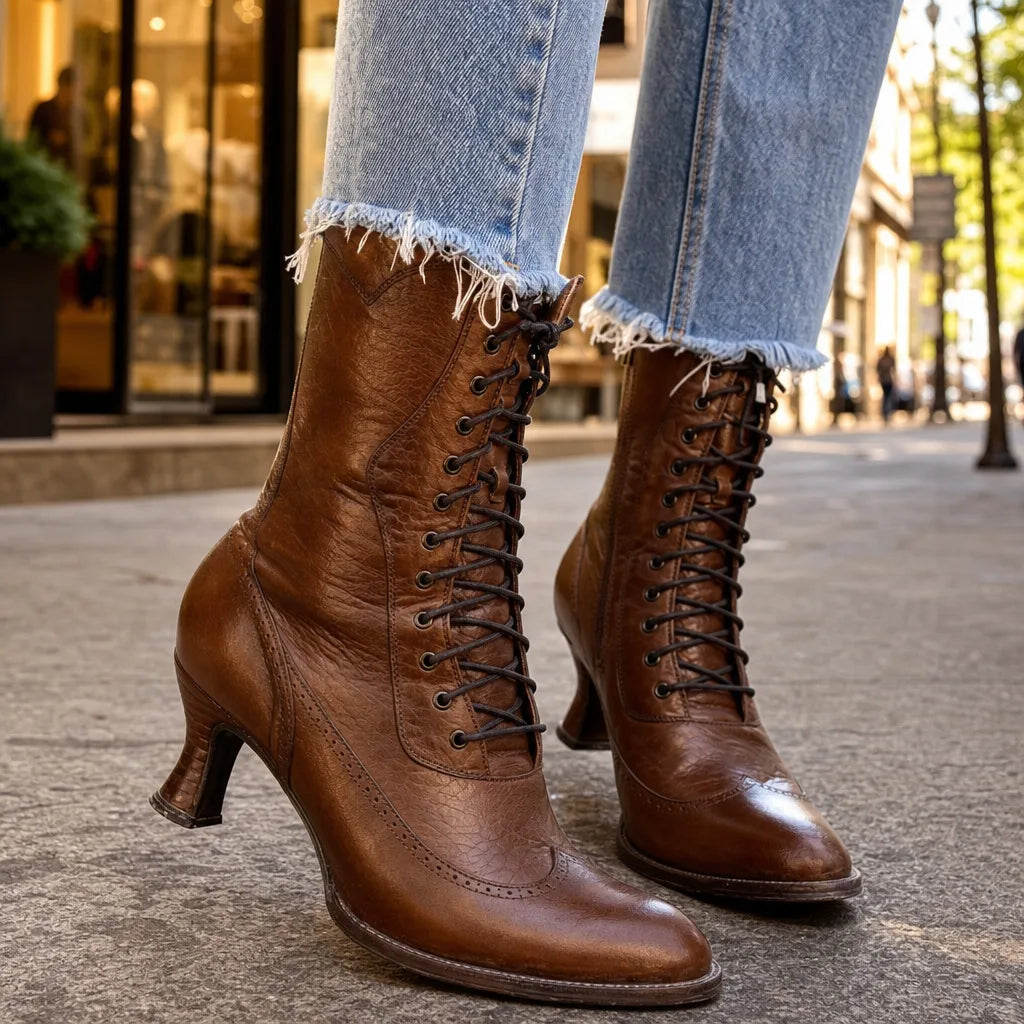 Lace up ankle boots women brown