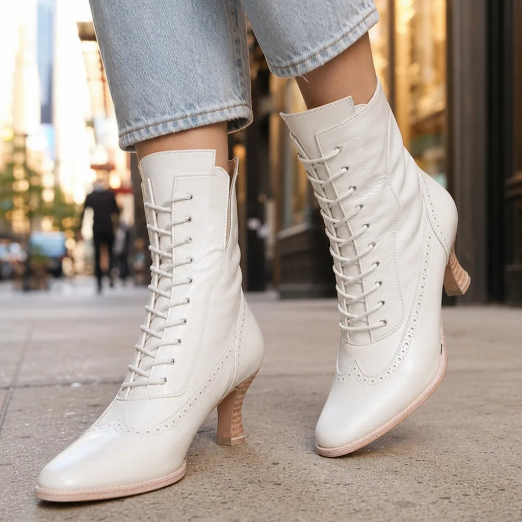 Lace up ankle boots women white