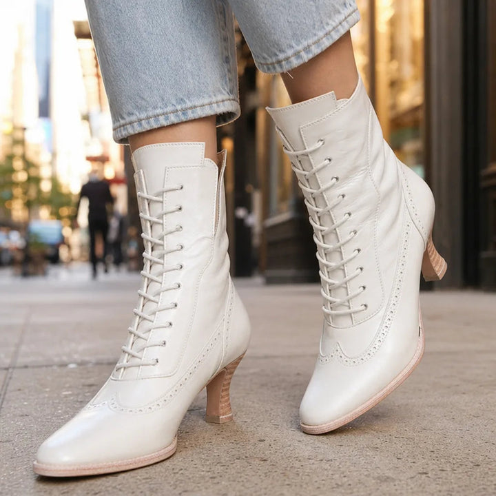 Lace up ankle boots women white