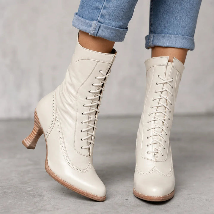 Lace up ankle boots women white detail